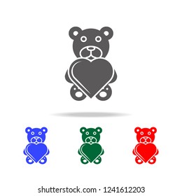 Cute black teddy bear with heart icon. Elements of love in multi colored icons. Premium quality graphic design icon. Simple icon for websites, web design, mobile app, info graphics