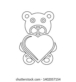 Cute black teddy bear with heart icon. Element of Love for mobile concept and web apps icon. Outline, thin line icon for website design and development, app development