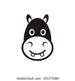 Cute black vector hippo head icon on white