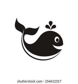 Cute black vector whale icon on white background