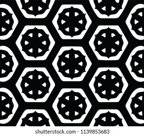 Cute black & white abstract vector pattern in lemon slice style 