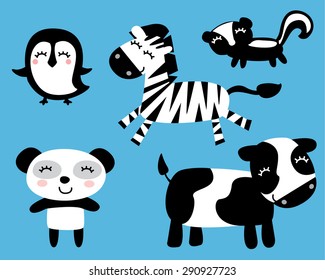 Cute Black and White Animal Characters