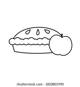 Cute black and white apple pie with apple vector illustration for coloring art