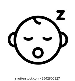 Cute black and white baby face icon sleeping with Z letter. Simple line art illustration, ideal for parenting designs, nursery prints, apps, and baby care branding.