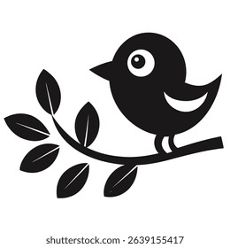 Cute black and white bird perched on a branch, perfect for children's content.