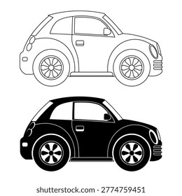 cute black and white car icon set. nice cute car icon.