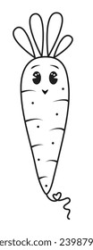 Cute black and white carrot, vector cartoon illustration