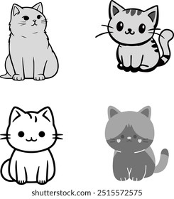 São bonitos gatos desenhos animados preto e branco. 