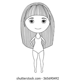 cute black and white cartoon girl in swimsuit