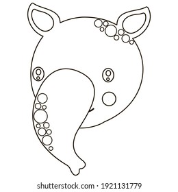 Cute black and white cartoon tapir face. Isolated portrait of an African animal. Contour head for children's design, badge, coloring, logo, digital stamp. Vector.