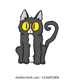 A cute black and white cat with big eyes. Cat stickers. Vector illustration.