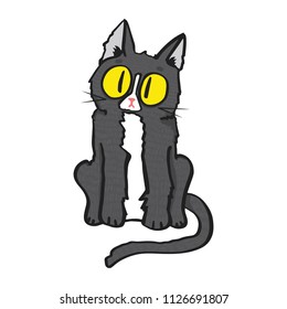 A cute black and white cat with big eyes. Cat stickers. Vector illustration.