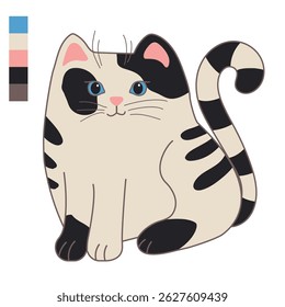 Cute black and white cat in cartoon style for vector print. Vector illustration