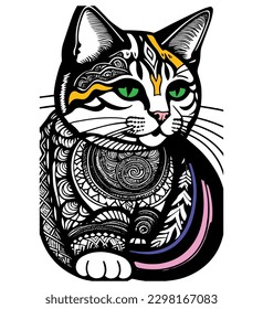 lindo gato blanco y negro completamente vectorial y archivo editable 
