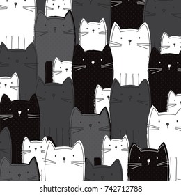 cute black and white  cat pattern vector illustration