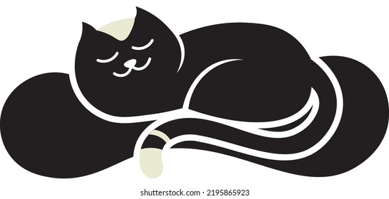 Dormir Gatos Blancos Y Negros Cuadros - Ilustración De Vectores