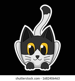 cute black and white cat sticker vector