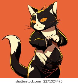cute black and white cat vector art illustration