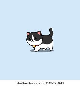 Cute black and white cat walking cartoon, vector illustration
