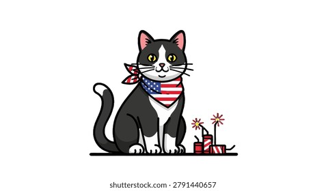 Cute black and white cat wearing bandana
