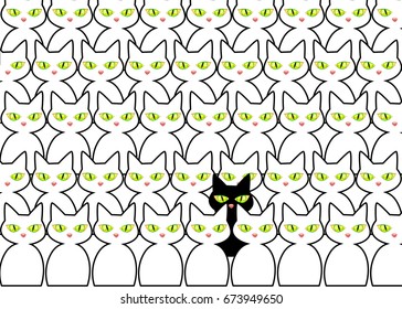 cute black and white cats. pattern background. vector illustration.