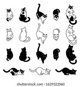 Cute black and white cats set, funny pet collection, vector illustration