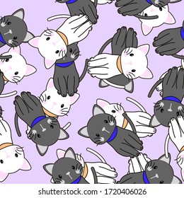 Cute schwarz-weiße Katzen Vektormuster nahtlos