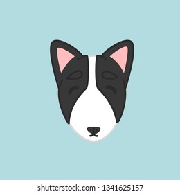 Cute Black and White Coat Bull Terrier Dog Head Cartoon Vector Illustration