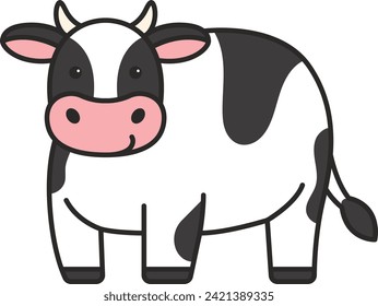 Cute black and white cow. Farm animal. Vector illustration.