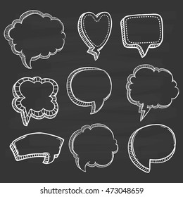 cute black and white doodle bubble chat or speech on chalkboard background