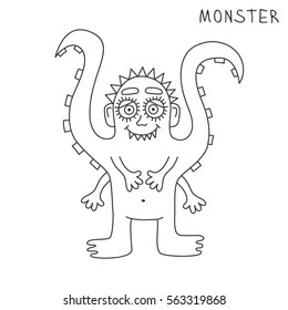 Cute black and white doodle octopus mutant character monster vector i