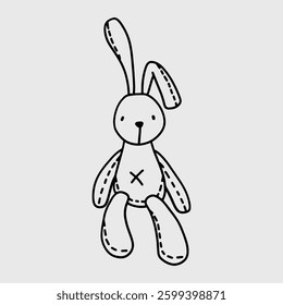 Cute black and white drawing of a bunny stuffed animal