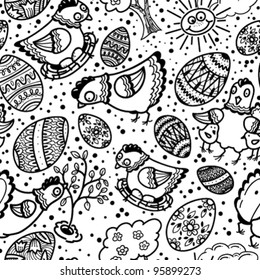 Cute black and white easter seamless pattern