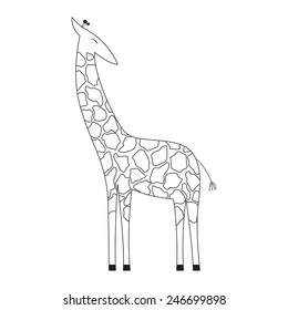 Cute black and white giraffe isolated on white background in vector