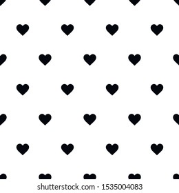 Cute black and white heart pattern with flat hearts. Sweet vector monochrome heart pattern. Seamless heart pattern for textile, wallpapers, wrapping paper, cards and web.