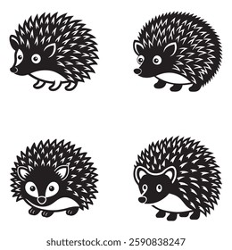 Cute Black and White Hedgehog Silhouettes