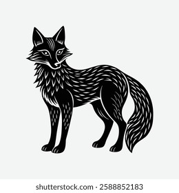 A cute black and white illustration of a fox unique design.