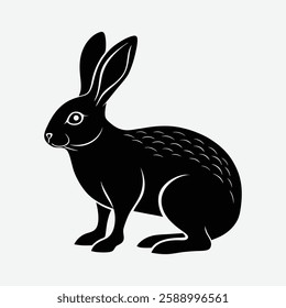 A cute black and white illustration of a rabbit.