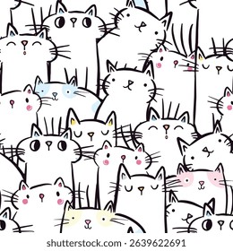 Cute black and white kitty cat seamless pattern
