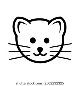 A cute black and white line art illustration of a cat's face, complete with whiskers and expressive eyes.