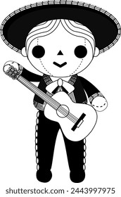 Cute black and white male charro doll with guitar