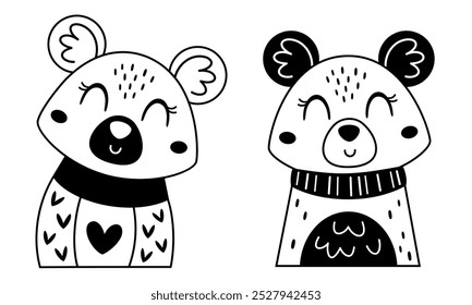 Cute black and white mouse and pumpkin clipart. Autumn animal character. Fall animal doodle. Hand drawn vector illustration in flat style