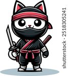 Cute black and white Ninja Cat with sword