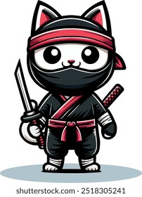 Cute black and white Ninja Cat with sword