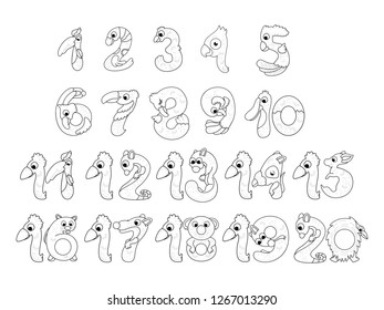 Cute black and white number set, children's cartoon vector