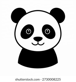 Una linda ilustración de cabeza de panda en blanco y negro con una cara sonriente.   