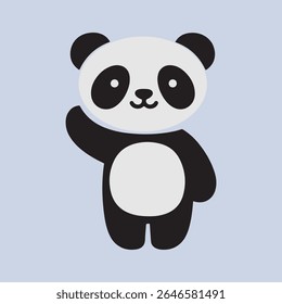 Cute Black and White Panda in Silhouette Vector Style on White Background