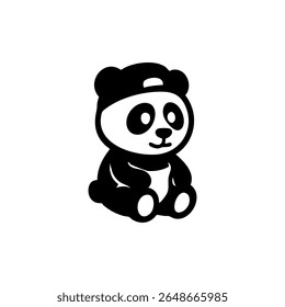 Cute black and white panda wearing a cap, sitting