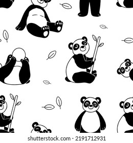 Cute black and white pattern with pandas. Adorable wallpaper wrapping for kids design.
