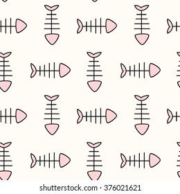 cute black white pink fish bone seamless vector pattern background illustration